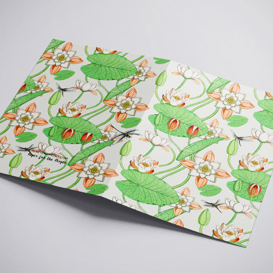 Water Lily Pond and Dragonfly Greeting Card Paper Lotus Pond Stationery
